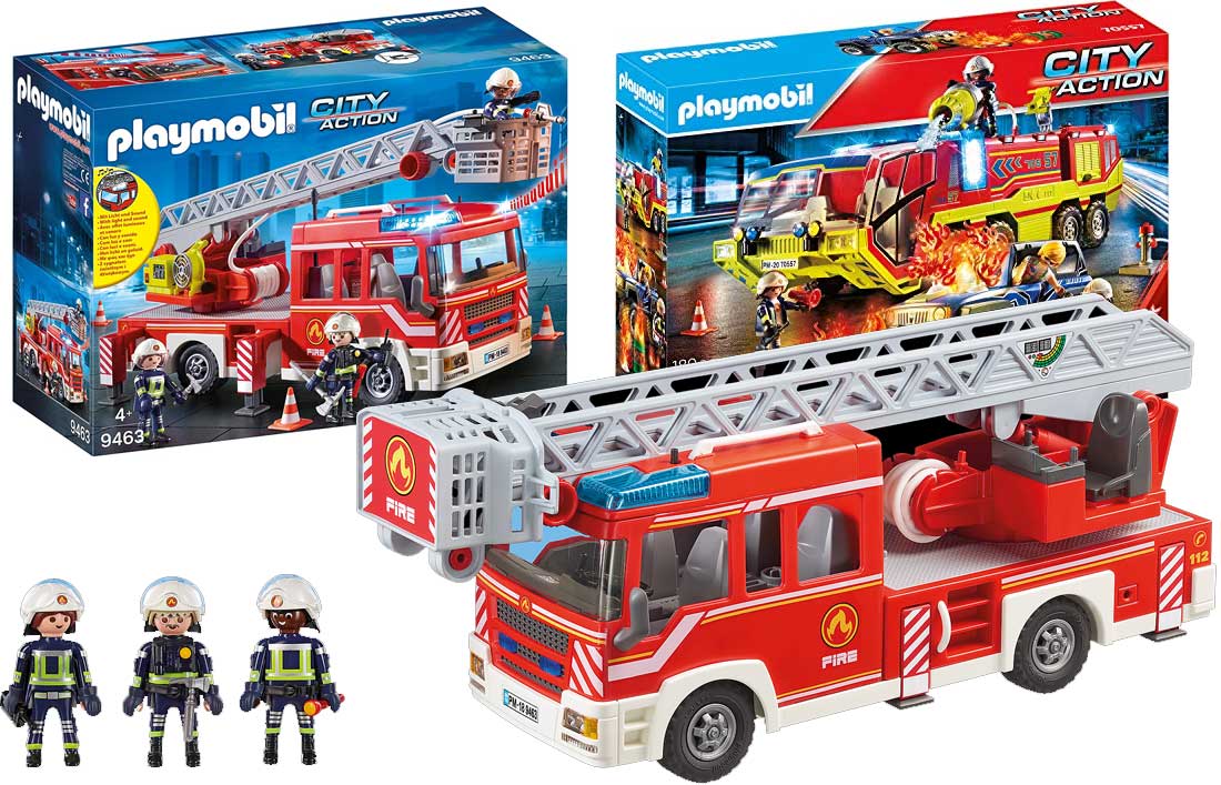 3 Feuerwehrleute mit Ausrüstung Neu Feuerwehrtrupp Playmobil 